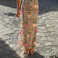Robe Longue de Soirée et de Mariage Luxueuse et Élégante pour Femme, Multicolore, à Broderies Florales, Bustier, en Maille Transparente et Coupe Sirène