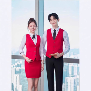 Female Bar KTV Uniform Vest Short Sleeve Slim Fit Polyester Cotton Workwear For Receptionist Cashier Waitress Male Version - Product Image 2