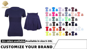 32 colori pronti per la spedizione traspirante anti anti-umidità <span class=keywords><strong>T</strong></span>-Shirt a vita alta plissettata da Tennis 2 pezzi set da donna - Product Image 3