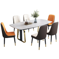 Ensemble de table à manger en pierre de luxe pas cher ModHomi, 6 chaises, plateau en pierre frittée avec base en acier inoxydable doré, meubles de salle à manger
