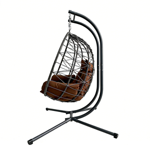 Fauteuil <span class=keywords><strong>suspendu</strong></span> <span class=keywords><strong>double</strong></span> avec support - Chaise balançoire pour patio et jardin, coussin de canapé deux places pour chambre et balcon, utilisation intérieure/extérieure (marron) - Product Image 6