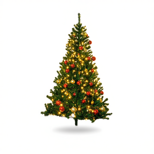 Árbol de Navidad Artificial Festivo de 6 pies con Luces LED Blancas Cálidas y Adornos, Decoración Interior, Base de Soporte, Fácil Instalación - Product Image 1