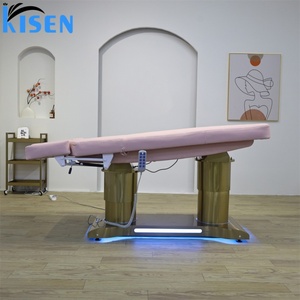 KISEN Luxury Gold Beauty Salon Furniture 4 Motor Electric Massage Cosmetic <b>Bed</b> Spa Adjustable EyeLash Facial <b>Bed</b> With Lamp - Product Image 4
