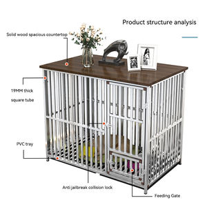 MOFESIPI büyük paslanmaz çelik ahşap köpek sandık mobilya köpek kafesi ile kolay çıkarılabilir tepsi kapalı Pet Kennels yan masa - Product Image 3