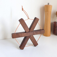 PUSELIFE Sous-verres pliants hexagonaux en bois de noyer noir nordique, isolants et antidérapants pour tasses à thé et plats