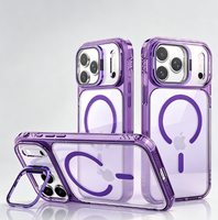 Coques de téléphone magnétiques transparentes en gros pour iPhone 18 17 Pro Max, coque anti-jaunissement avec béquille métallique pour appareil photo