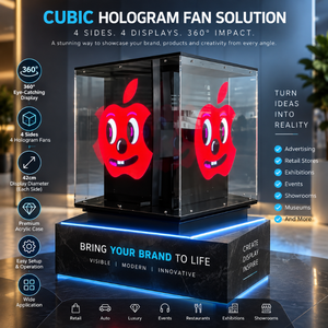 Ventilateur d'affichage holographique cubique 42cm 360° °   Cube publicitaire LED pour événements de vente au détail, salles d'exposition, utilisation en intérieur - Product Image 1