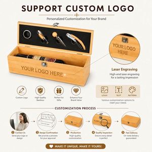 Sacacorchos de Vino de Bambú y Madera de Lujo Personalizado con Logotipo, Juego de Accesorios con Caja de Regalo - Product Image 5