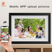 AMABOO Bingkai Foto Digital Android WiFi 10.1 Inci Layar Sentuh IPS Penyimpanan 32GB Pemutar AVI/MP4/MP3 Jam Putar Otomatis Kayu