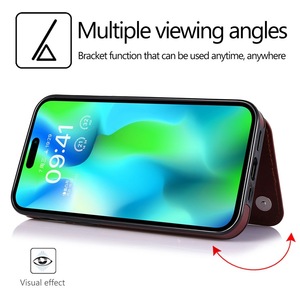 Suitable for IPhone15 14 Pro Max Solid Color <strong>Double</strong> Buckle Mobile Phone Leather <strong>Case</strong> for Apple 13 Wallet Card <strong>Protective</strong> <strong>Case</strong> - Product Image 2