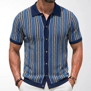 <span class=keywords><strong>Polo</strong></span> da Uomo Premium a Maniche Corte in Maglia, Nuova Collezione Estiva, con Motivo <span class=keywords><strong>Jacquard</strong></span> a Righe, Ideale per un Look Business Casual - Product Image 1