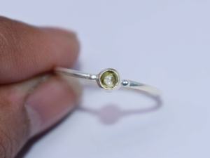 925 Sterling <b>Silver</b> Natural Peridot Cabochon Round 3mm Gemstone Handmade Birthstone <b>Ring</b> - Product Image 1