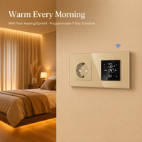 Thermostat WiFi à écran tactile avec affichage de l'heure et du jour, avec prise EU pour montage mural, panneau en verre trempé, taille 86*157mm