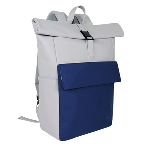 Minimalist <b>Roll</b>-Top <b>Backpack</b> Blue Gray Nylon Waterproof Daily Use Unisex Softback 20-35L Capacity Normcore Style - Product Image 2