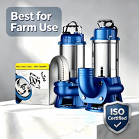 Pompe submersible de traitement des eaux usées agricoles 1 CV en acier inoxydable 304, pour fumier et boues d'élevage, débit 500 L/min, hauteur de refoulement 30 m, avec lame anti-colmatage haute performance