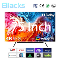 Téléviseur intelligent QLED 4K sans cadre Android 75 pouces personnalisable OEM avec système Android 15 pour hôtels et usage domestique