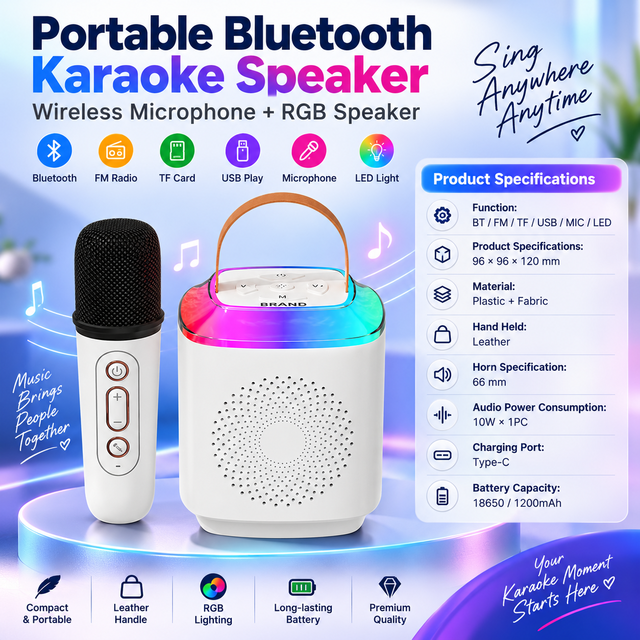 Portable Boombox BT Bass Speaker Outdoor Dj Party Karaoke Speaker With Wireless Microphone
