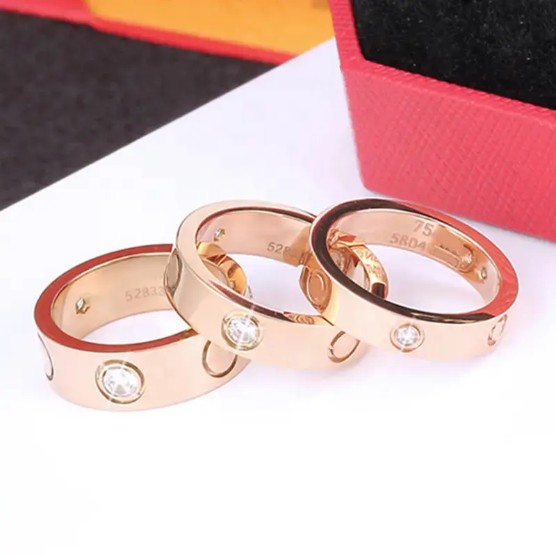 Mulheres Moda Aço Inoxidável Amor Amizade Anel 3 Cubic Zirconia Wedding Band Promise Ring Presentes