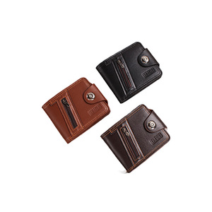 Men's <b>Wallet</b> PU Leather Dark Brown Metal Buckle Zipper Card <b>Holder</b> Business Style - Product Image 3