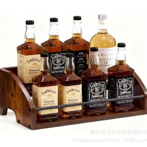 Estante de madera para whisky de doble capa con vasos para exhibir licores, para uso en bares domésticos. - Product Image 5