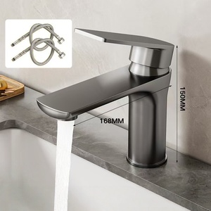 Robinet de <span class=keywords><strong>lavabo</strong></span> en acier inoxydable épaissi et robuste, gris bronze, avec tuyau d'arrivée d'eau chaude et froide de 60 cm - Product Image 6