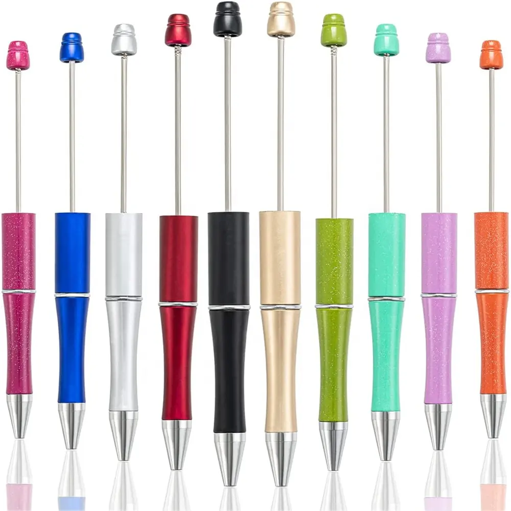 Fashion 25 Color Kids Students Office School Supplies Black Ink Rollerball Pen Plastic Beaded Pens