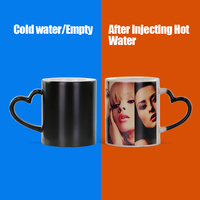 Mug à poignée en forme de cœur, changeant de couleur, vierge pour sublimation, tasse à café magique activée par la chaleur, personnalisable avec photo, cadeau de Saint-Valentin