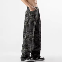 Nouvelle Arrivée - Jean Camouflage Vintage Homme Hiver Coupe Droite Effet Usé Denim Style Urbain Pantalon de Travail Superposé pour Extérieur
