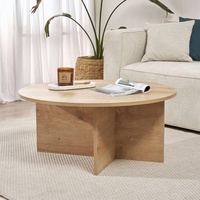 Table basse ronde moderne en mélamine et panneaux de particules, avec plateau en pierre de travertin