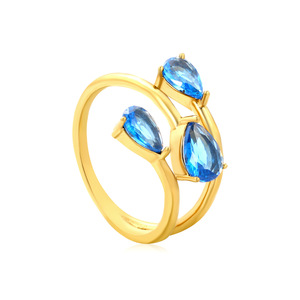 Geometric Open <b>Ring</b> With 3 Aquamarine Zircon Stones Prong Setting Women's Fashion Jewelry <b>Size</b> 6 7 8 <b>Adjustable</b> - Product Image 5