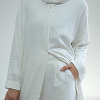 Vente en gros plus doux élégant robe modeste pour les femmes musulmanes coton lin respirant couleur deux pièces ensemble manches évasées1.1kg