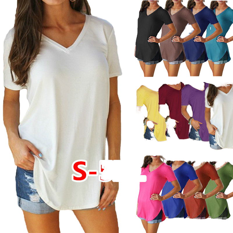 Women's Customizable V-Neck T-Shirt Spandex/Cotton Woven Fabric Quick Dry Plus Size Loose Fit Short-Sleeved Casual Top for