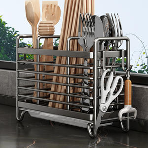 Support mural trapézoïdal pour baguettes en acier inoxydable poli, sans perçage, pour l'organisation des ustensiles de cuisine - Product Image 2