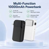 Chargeur portable 20000 mAh pour voyages d'affaires avec prise CA, câbles intégrés doubles, sortie multi-ports et indicateur de batterie numérique