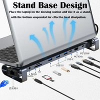 10-in-1 Aluminium USB-C Hub Dockingstation 4K HD 100W PD USB 3.0 für 2.0 SD-Karte Tastatur Maus Sprachaktivierte LED-Leuchten