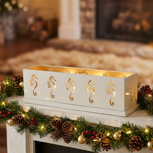 Support de bougie chauffe-plat en métal blanc avec découpe motif hippocampe, dernière collection, pour décoration de Noël, vente en gros - Product Image 1