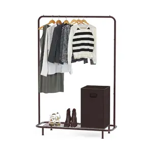 Industrial Pipe Clothing Garment Rack with Bottom Shelves