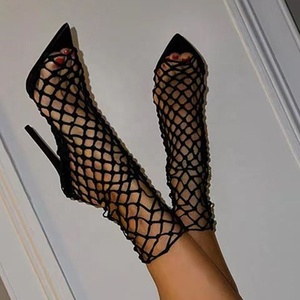 2022 Summer Sexy Fishnet Shoes Hollow-out Thin High Heeled Stiletto <b>Sandals</b> for Women Mesh Breathable Pumps Size 43 - Product Image 6