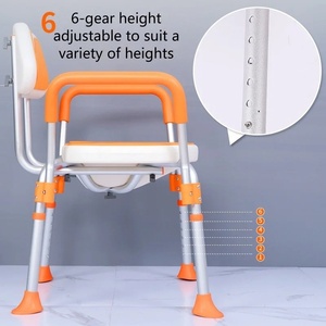Chaise de douche en aluminium orange avec dossier et accoudoirs, siège de sécurité portable pour salle de bain - Product Image 2