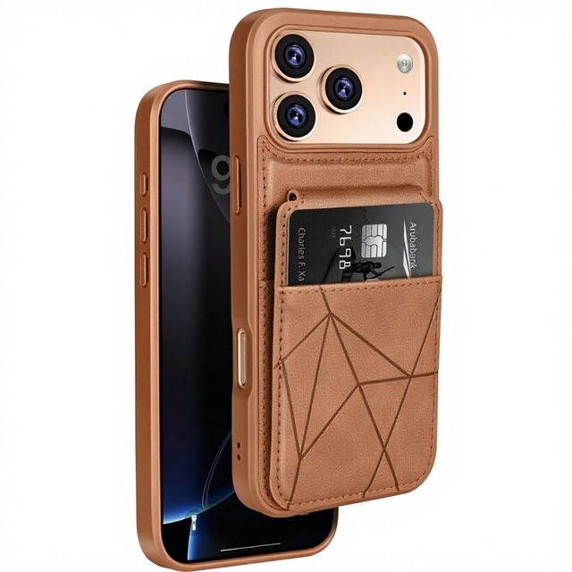 For 17 Pro Max Phone Case Genuine Leather Magnetic Clasp Stand Card Holder Plain Design for 16/15 Protective Case