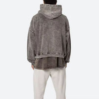 Sweat à capuche unisexe personnalisable en coton délavé, effet usé et déchiré, avec impression sérigraphiée pour l'automne