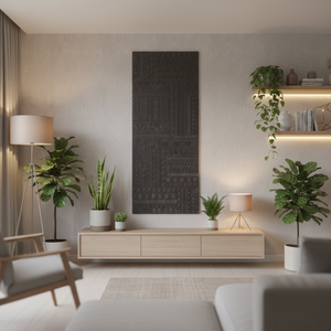 Panneau mural décoratif en MDF <span class=keywords><strong>noir</strong></span> avec relief géométrique sculpté sur mesure par CNC pour mur intérieur - Product Image 2