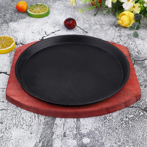 Plaque de cuisson ronde antiadhésive <span class=keywords><strong>en</strong></span> <span class=keywords><strong>fonte</strong></span> pour fruits de mer, steaks et fajitas, avec base <span class=keywords><strong>en</strong></span> bois - Product Image 3
