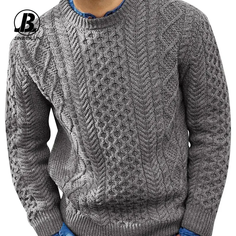 JBeiL Pink sweater men 2022 new solid color pullover knitted cable sweater men's clothing