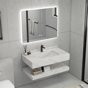 Meuble de salle de bain moderne personnalisable de haute qualité avec panneau en pierre, miroir <span class=keywords><strong>LED</strong></span>, lavabo, armoire de coin triangulaire, miroir de salle de bain, combinaison de meuble-lavabo - Product Image 1