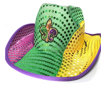 Cappello da Cowboy Luminoso con Paillettes Viola, Verde e Oro LED - Accessorio Unisex per Costume da Festa