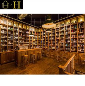 Giá để rượu treo tường bán chạy, chất liệu gỗ chắc chắn, sắt rèn, tủ rượu quầy bar nhà hàng, giá trưng bày rượu có đèn - Product Image 4