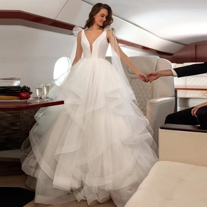 Wedding Dress Ball Gown V Neck Backless Tulle White Natural Waistline Slim Fit Elegant Dress For Beach Wedding - Product Image 3