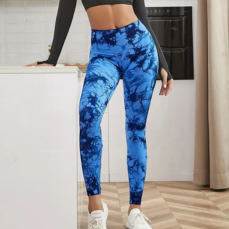 Custom Logo Tie Dye Peach Butt Dye High Waist Tights Fitness Yoga Pants For Women