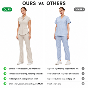 Nahtloser Medizinischer Arbeitsanzug für Damen mit Reverskragen, Prinzessinnennaht und Bootcut-Hose – Ästhetik-Klinik & <span class=keywords><strong>Spa</strong></span> Uniform-<span class=keywords><strong>Set</strong></span> - Product Image 6